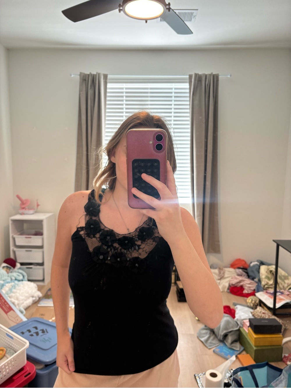 Lipstick Boutique Black Lace Applique Tank Top